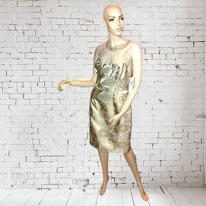 NWT Maggy London Gold Metallic & Rhinestone Embellished Formal Mid-length Dress